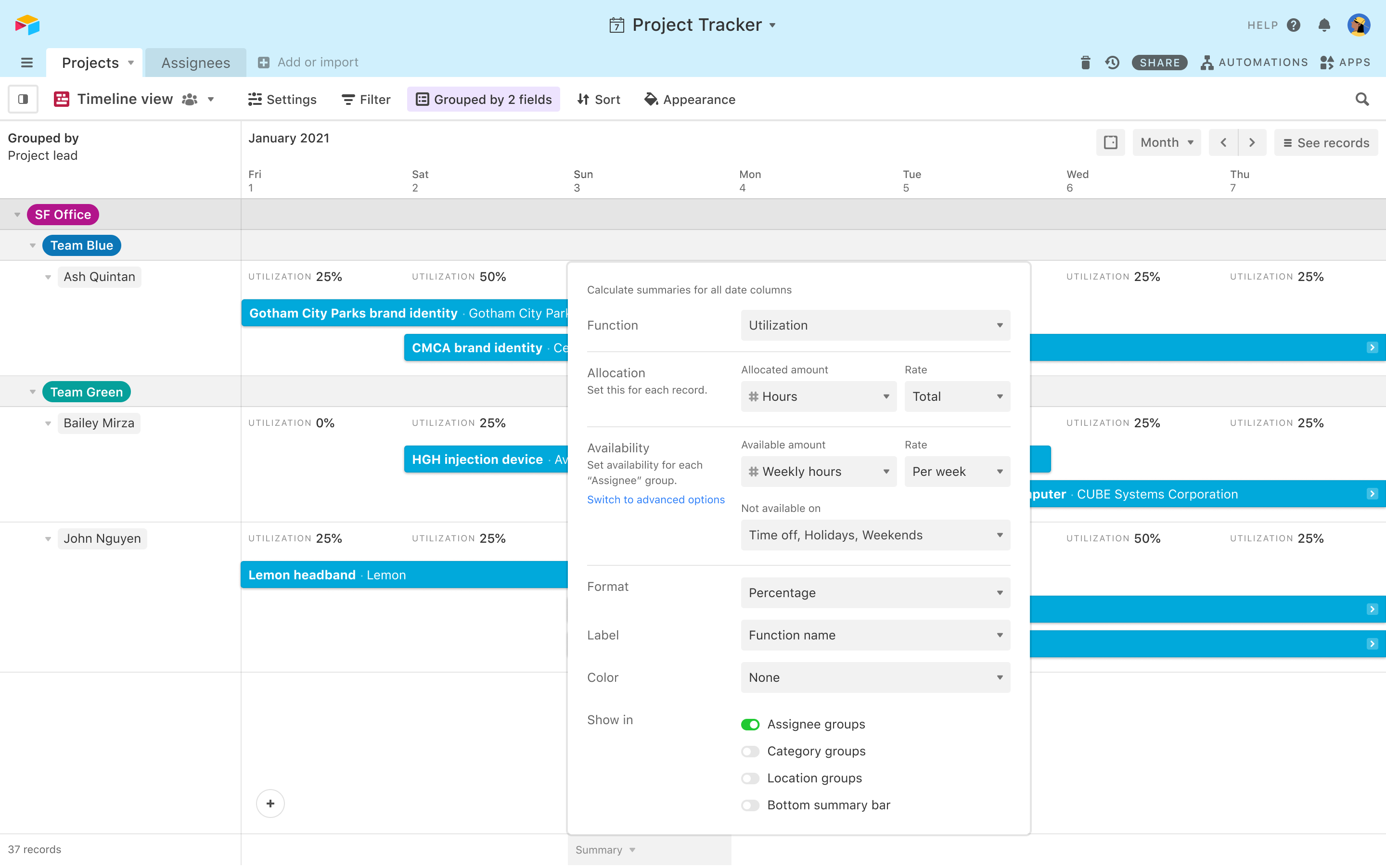 Airtable base linking records to tasks