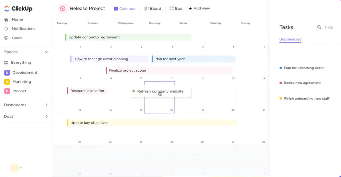 ClickUp workspace with timeline and tasks