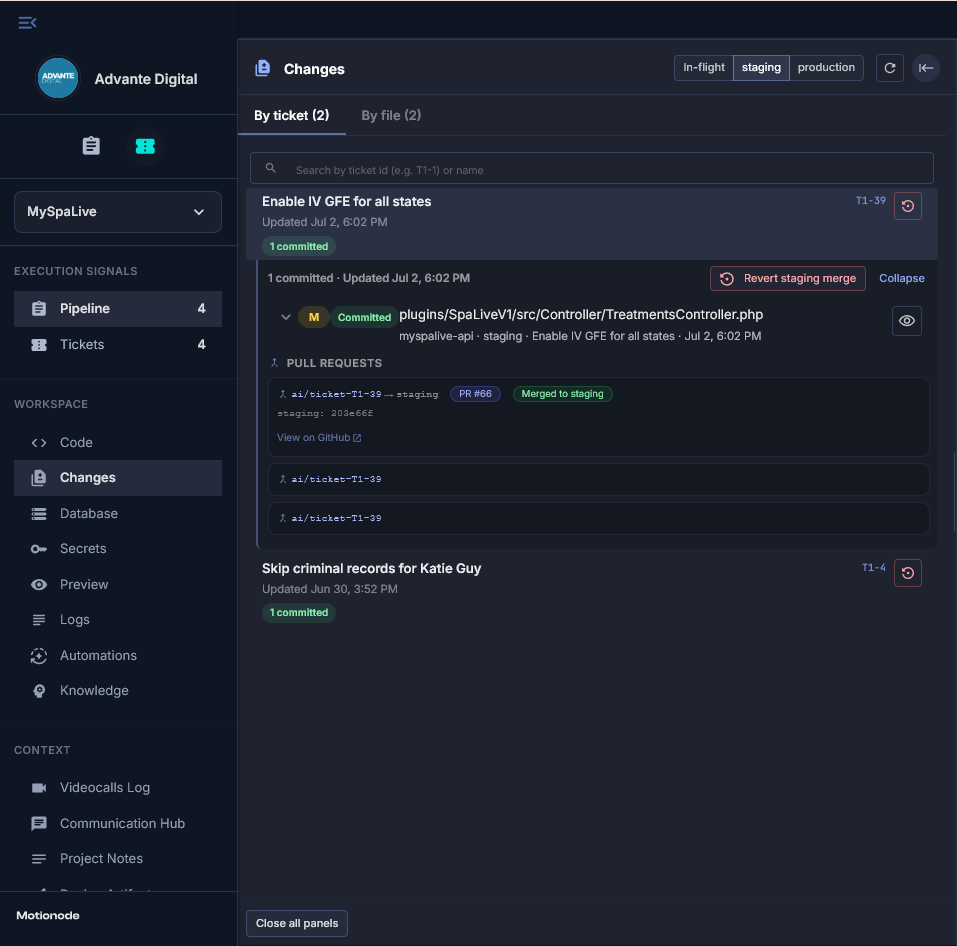 Motionode Code Changes